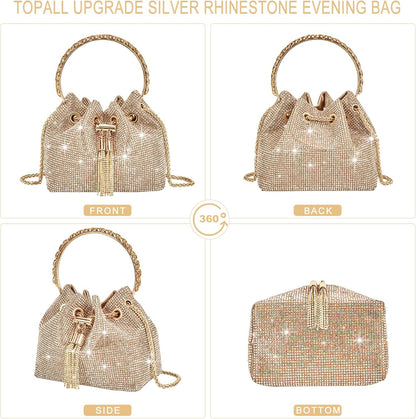 TOPALL Sparkly Rhinestone Clutch – Upgrade Evening Bag with Chain Strap & Crystal Handles | Party, Wedding & Prom Purse