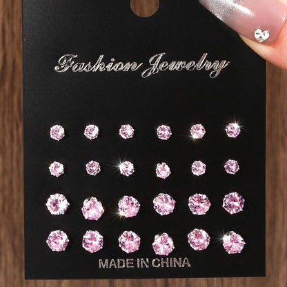 Pair Elegant Zirconia Earrings Set – Sparkly, Minimalist Studs for Gifting or Daily Wear