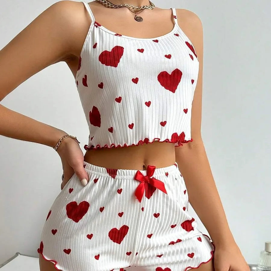 2-Piece Pajama Set – Tank & Shorts with Heart Print