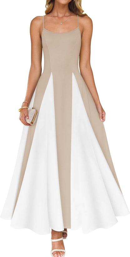 ZESICA Women'S Summer Spaghetti Strap Cocktail Maxi Dresses 2025 Backless Wedding Guest Flowy Dress