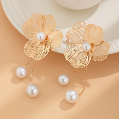  Long Tassel Drop Earrings – Romantic Pearl & Petal Design for Weddings & Elegant Events