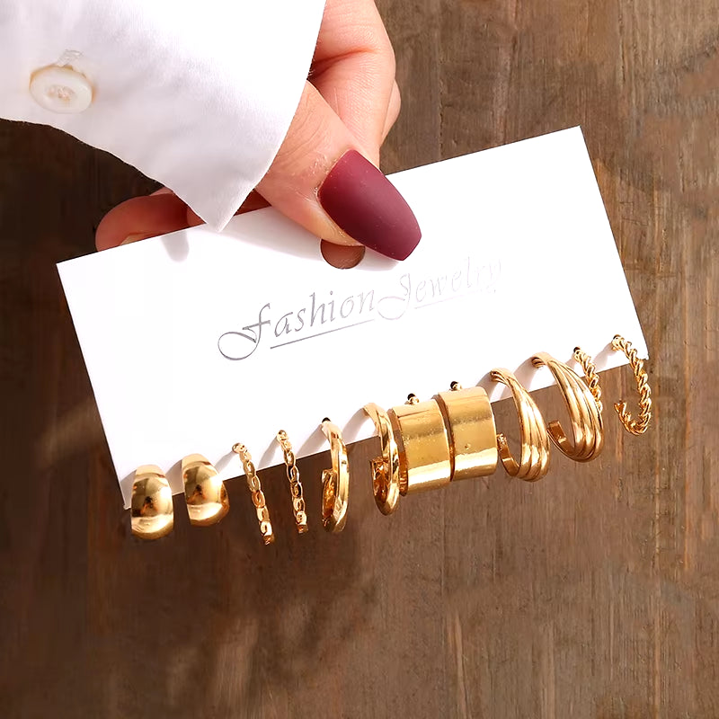 Vintage-Inspired Geometric Pearl Earrings Set – Twisted Metal & Square Drop Design