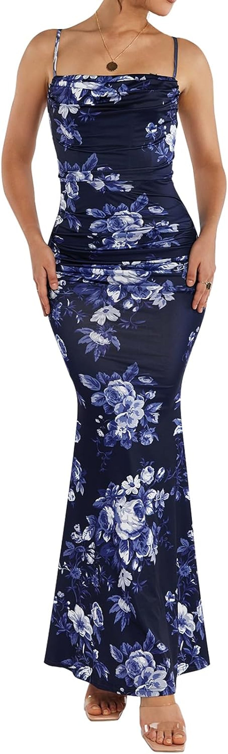 EYNMIN Women’s Corset Maxi Dress – Elegant Sleeveless Bodycon Gown with Spaghetti Straps & Ruched Detailing ✨ Perfect for Weddings, Galas, & Evening Events