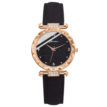 5-Piece Elegant Rhinestone Watch & Jewelry Set for Women – Quartz Wristwatch with Matching Accessories