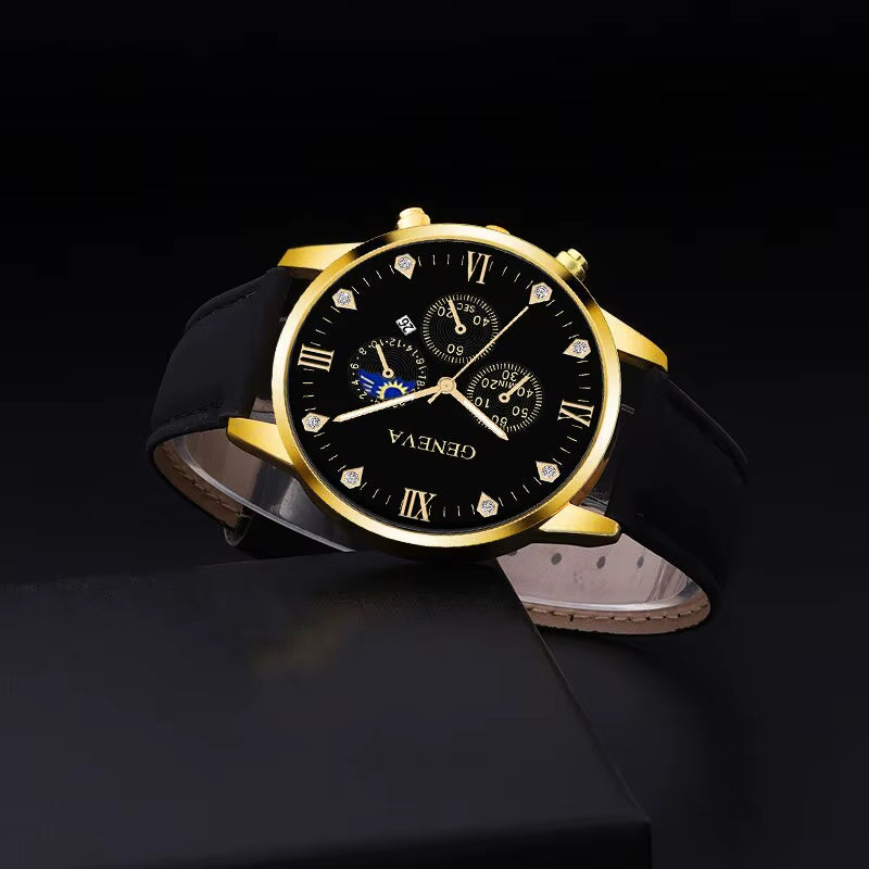 2-Piece Men’s Business Quartz Watch Set – Bracelet Style with Calendar Display