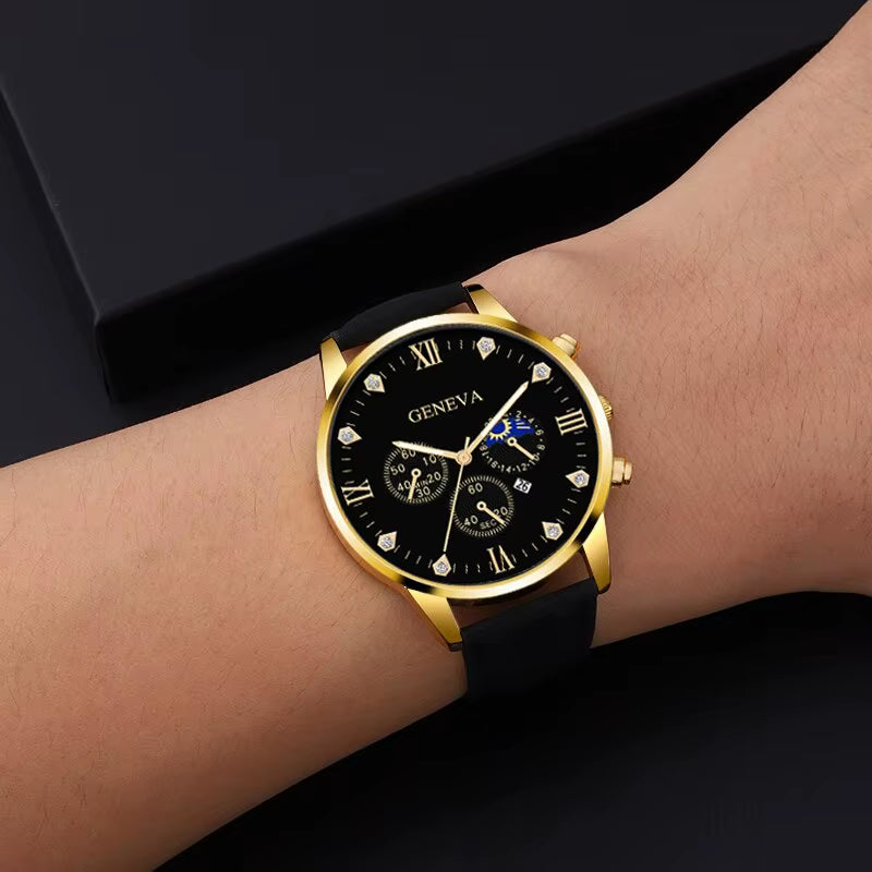 2-Piece Men’s Business Quartz Watch Set – Bracelet Style with Calendar Display
