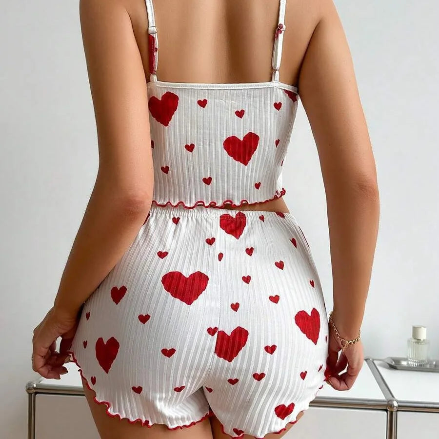 2-Piece Pajama Set – Tank & Shorts with Heart Print