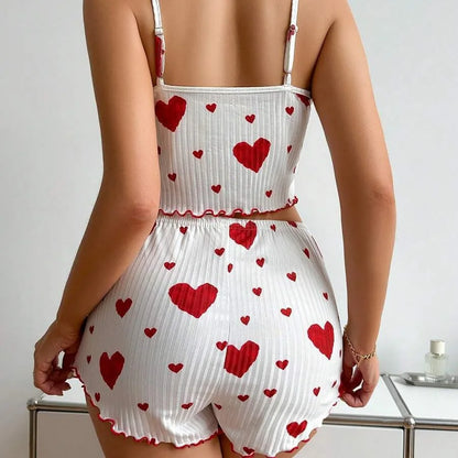 2-Piece Pajama Set – Tank & Shorts with Heart Print