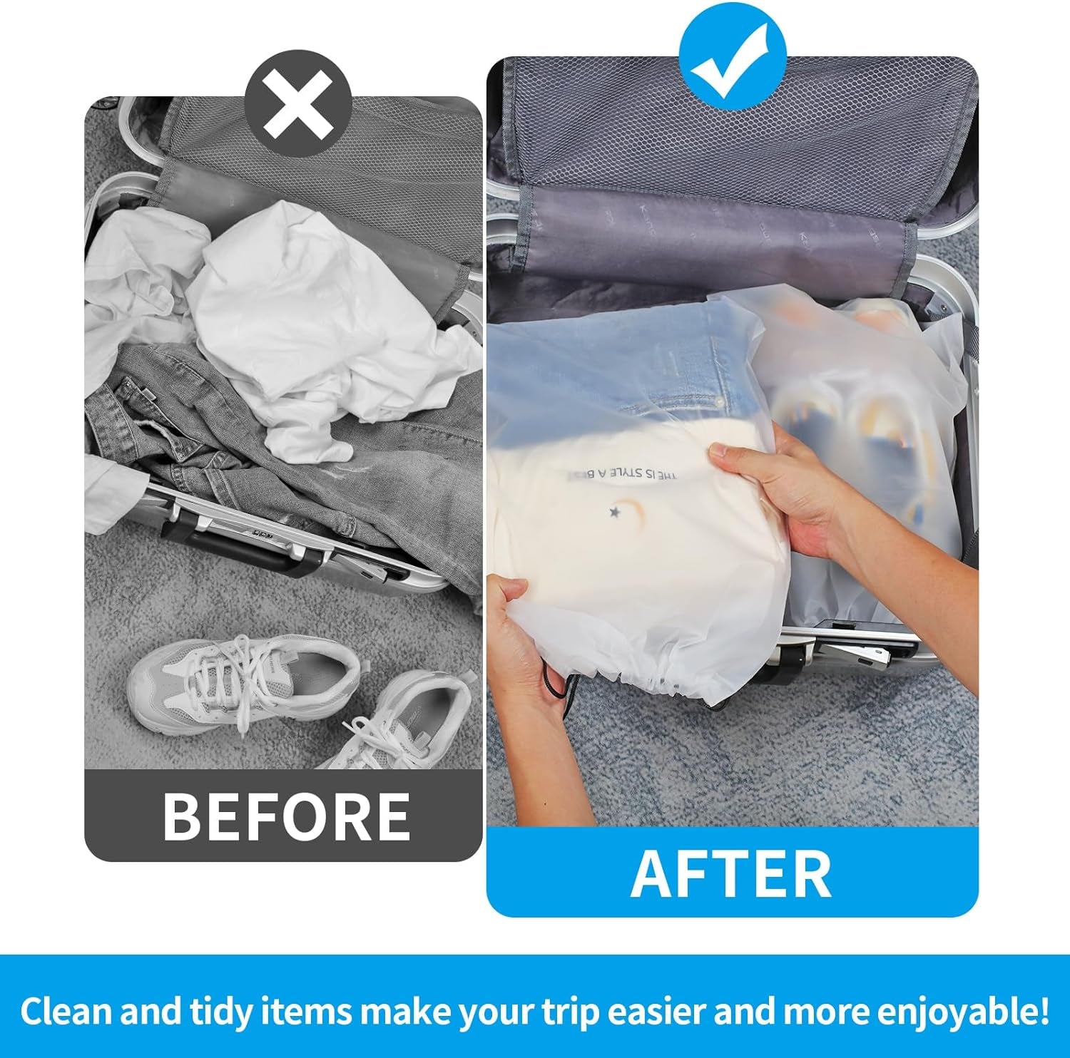 Clear Shoe Bags for Travel – 5 Pack (15.7" x 11.8") Waterproof Drawstring Shoe Storage | Travel Essentials for Men & Women