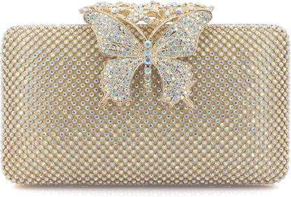 Rhinestone Evening Clutch – Crystal Butterfly Clasp Handbag for Women | Elegant Party & Formal Purse