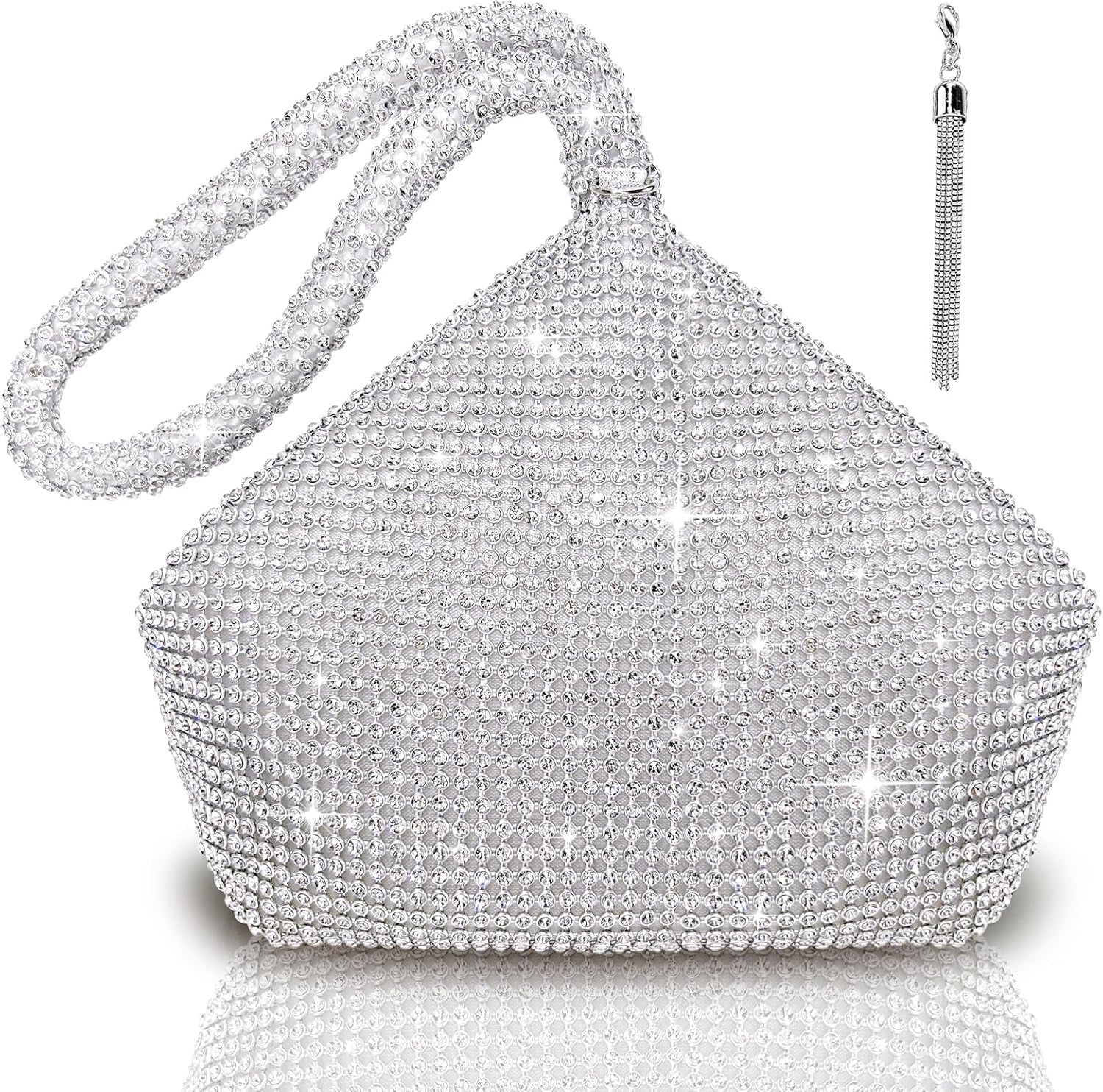 TOPALL Sparkly Rhinestone Purse – Silver Diamond Evening Bag with Adjustable Strap | Perfect for Parties, Prom & Luxe Nights Out
