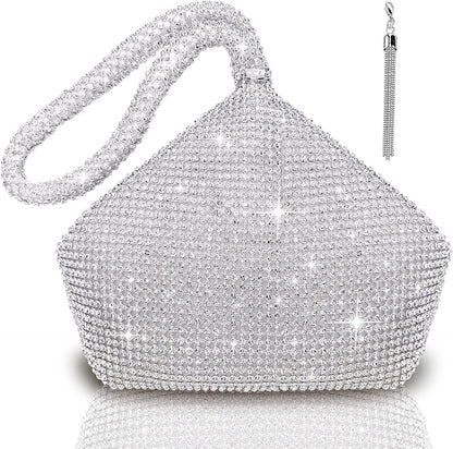TOPALL Sparkly Rhinestone Purse – Silver Diamond Evening Bag with Adjustable Strap | Perfect for Parties, Prom & Luxe Nights Out