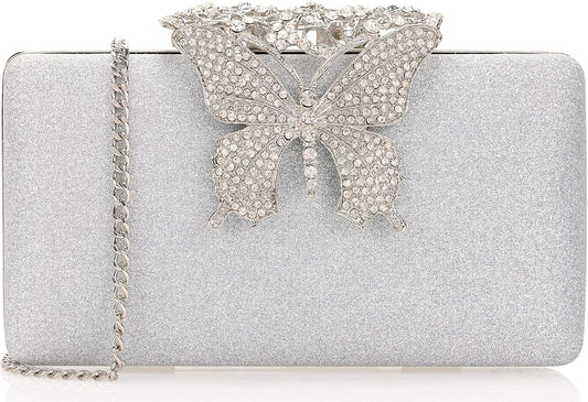 Rhinestone Evening Clutch – Crystal Butterfly Clasp Handbag for Women | Elegant Party & Formal Purse