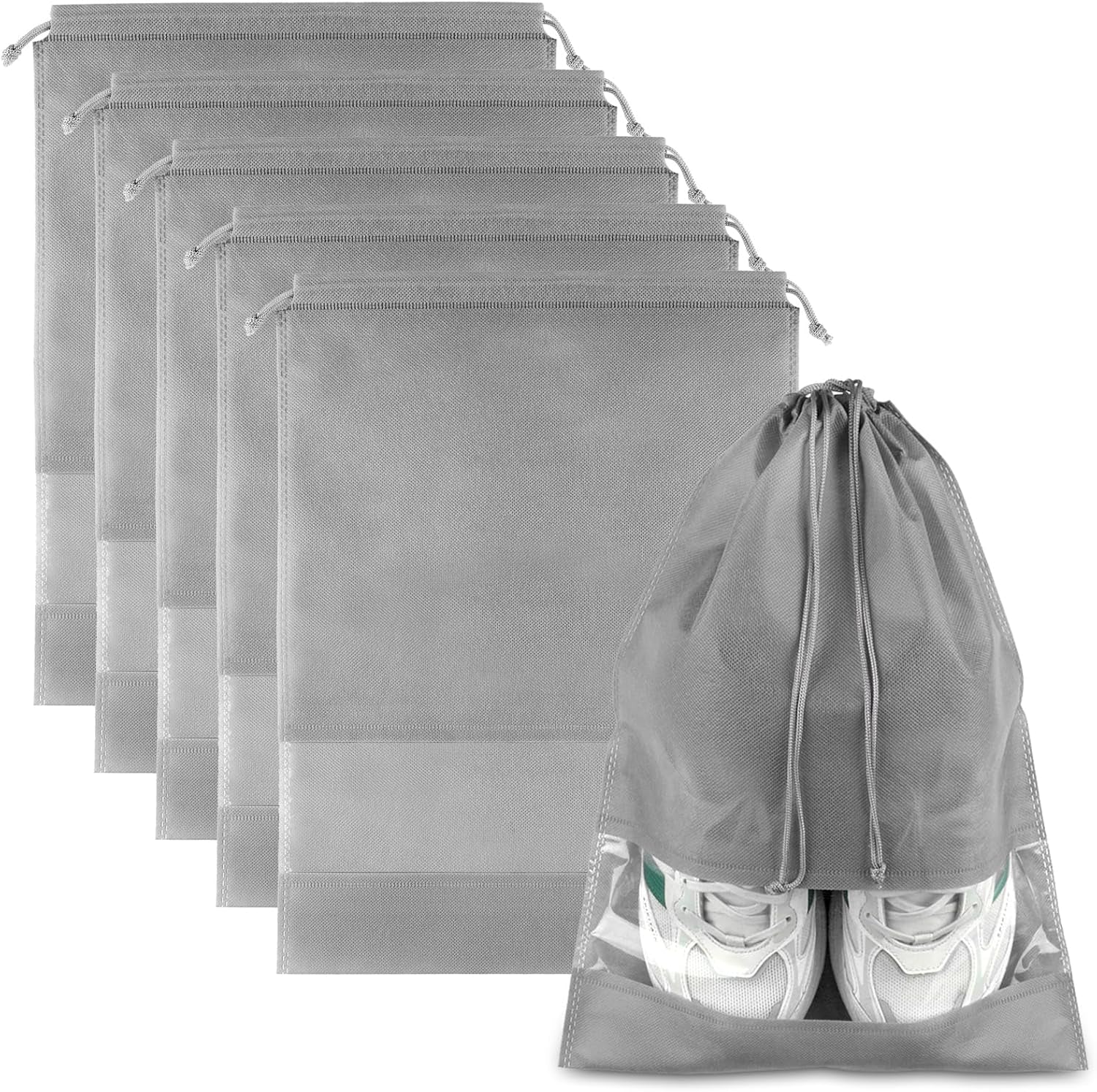 Clear Shoe Bags for Travel – 5 Pack (15.7" x 11.8") Waterproof Drawstring Shoe Storage | Travel Essentials for Men & Women
