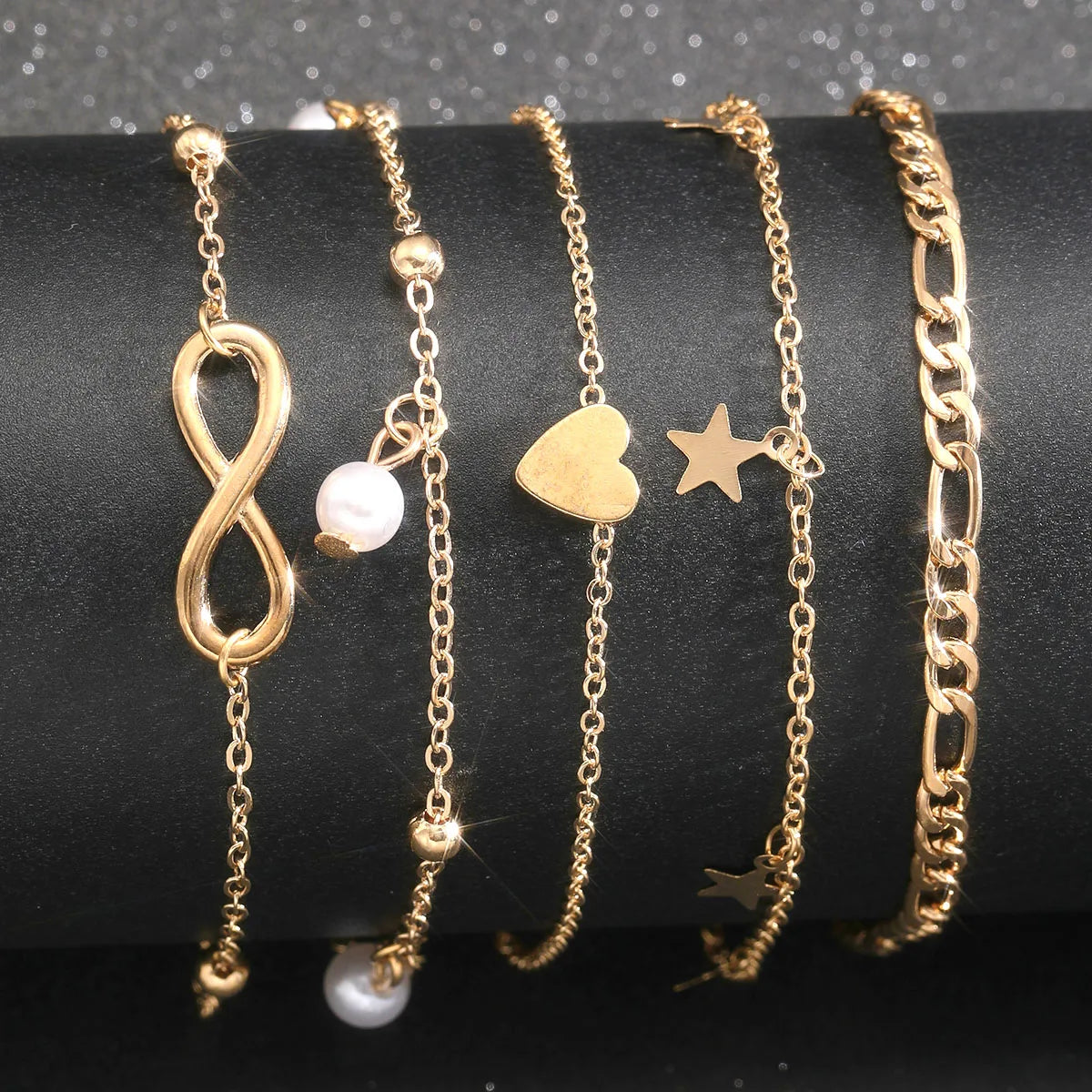 5-Piece Boho Tassel Anklet Set – Butterfly, Pearl, Star & Heart Beach Foot Jewelry