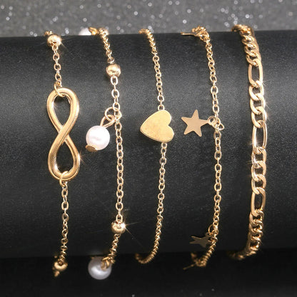 5-Piece Boho Tassel Anklet Set – Butterfly, Pearl, Star & Heart Beach Foot Jewelry