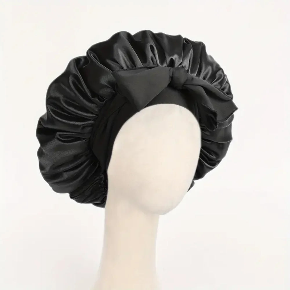 Adjustable Satin Bonnet with Tie Band –  Sleep Cap