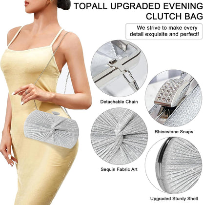 TOPALL Sparkly Rhinestone Purse – Silver Diamond Evening Bag with Adjustable Strap | Perfect for Parties, Prom & Luxe Nights Out
