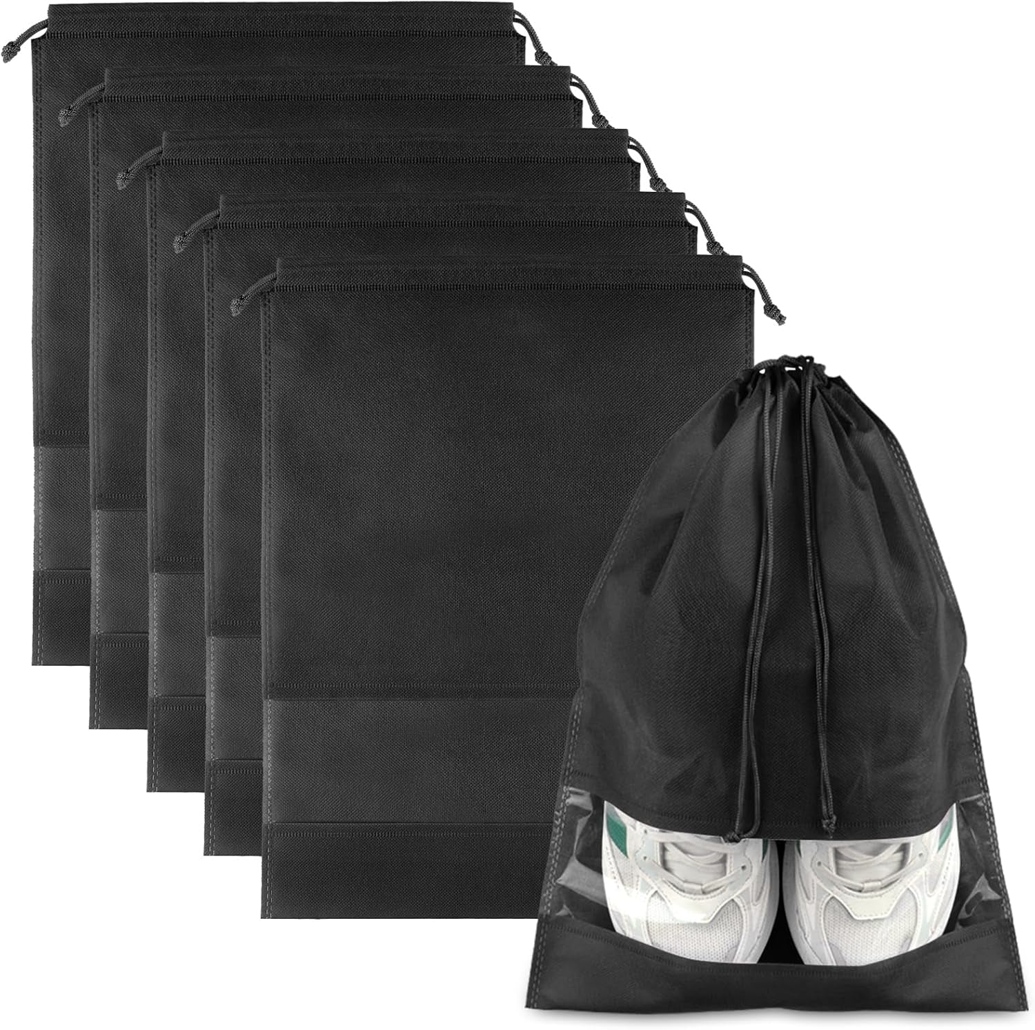 Clear Shoe Bags for Travel – 5 Pack (15.7" x 11.8") Waterproof Drawstring Shoe Storage | Travel Essentials for Men & Women