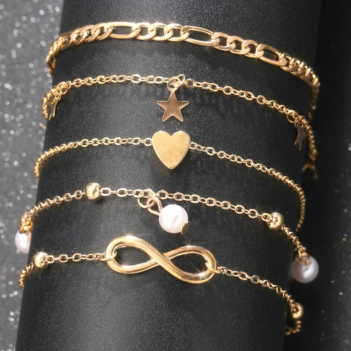 5-Piece Boho Tassel Anklet Set – Butterfly, Pearl, Star & Heart Beach Foot Jewelry