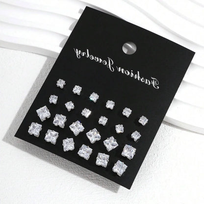 Pair Elegant Zirconia Earrings Set – Sparkly, Minimalist Studs for Gifting or Daily Wear