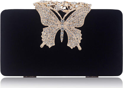Rhinestone Evening Clutch – Crystal Butterfly Clasp Handbag for Women | Elegant Party & Formal Purse