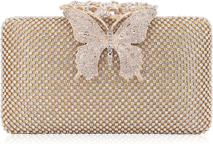 Rhinestone Evening Clutch – Crystal Butterfly Clasp Handbag for Women | Elegant Party & Formal Purse
