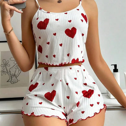2-Piece Pajama Set – Tank & Shorts with Heart Print