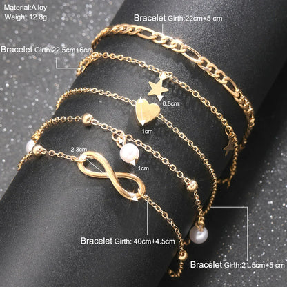5-Piece Boho Tassel Anklet Set – Butterfly, Pearl, Star & Heart Beach Foot Jewelry