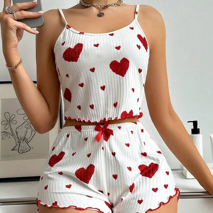 2-Piece Pajama Set – Tank & Shorts with Heart Print
