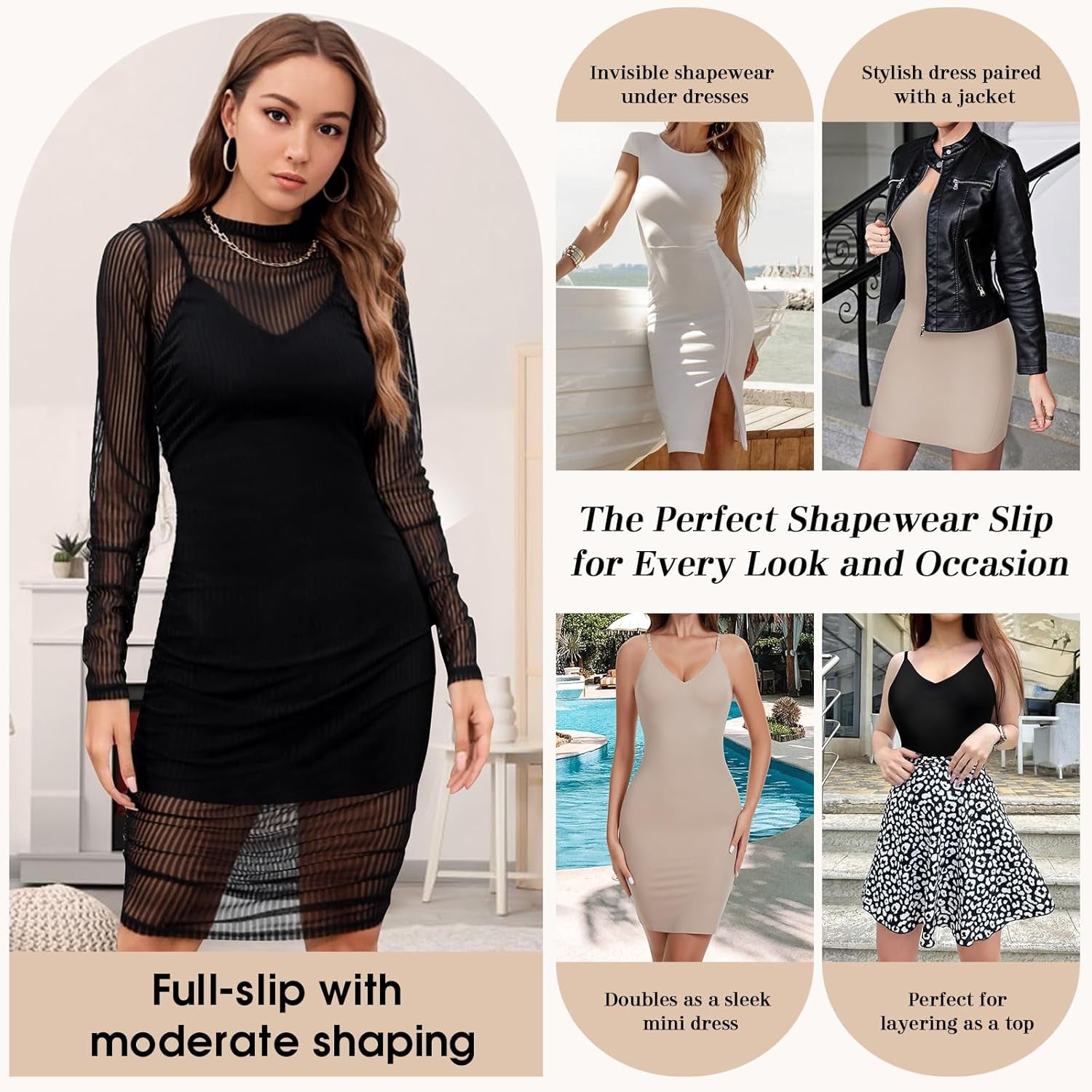 Tummy Control Shapewear Slip Dress – Full Body Shaper with Adjustable Straps & Deep V Neck | Smooths Under Any Look