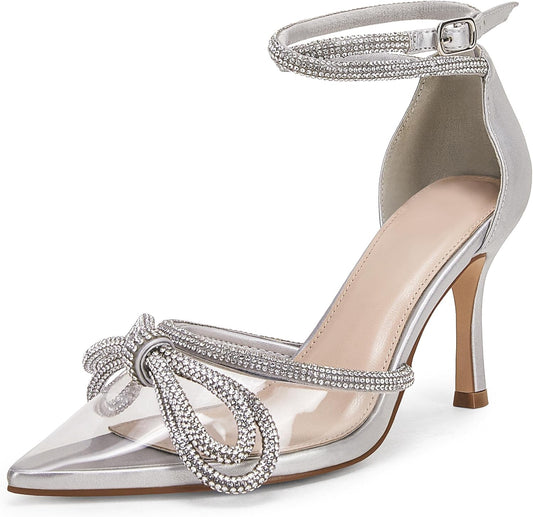 💎 Clear Rhinestone Bow Heels – Elegant Ankle Strap Stilettos For Brides, Baddies & Show-Stoppers 💃✨