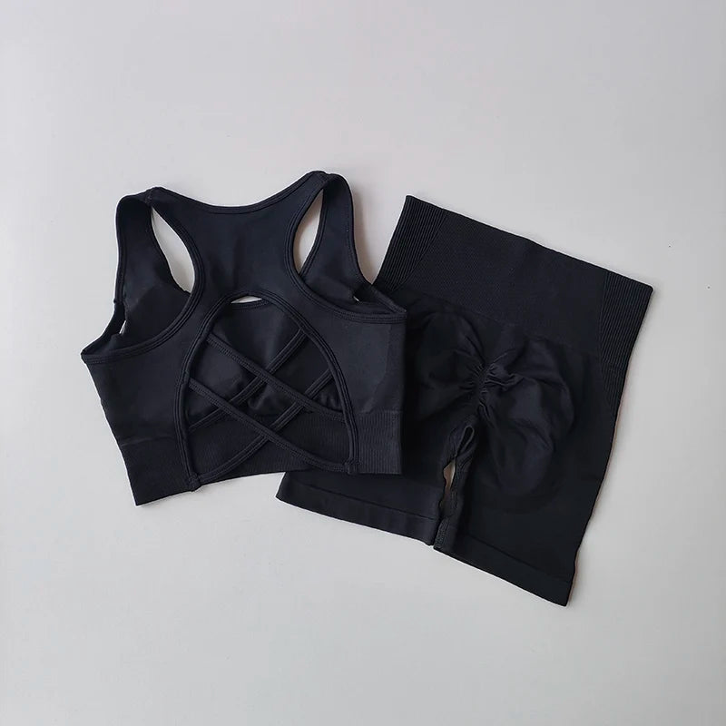 Seamless 2-Piece Workout Set – High Waist Shorts & Sport Bra