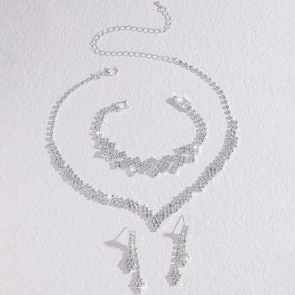  3-Piece Silver Bridal Jewelry Set – Rhinestone Clutch Bracelet & Tassel Earrings