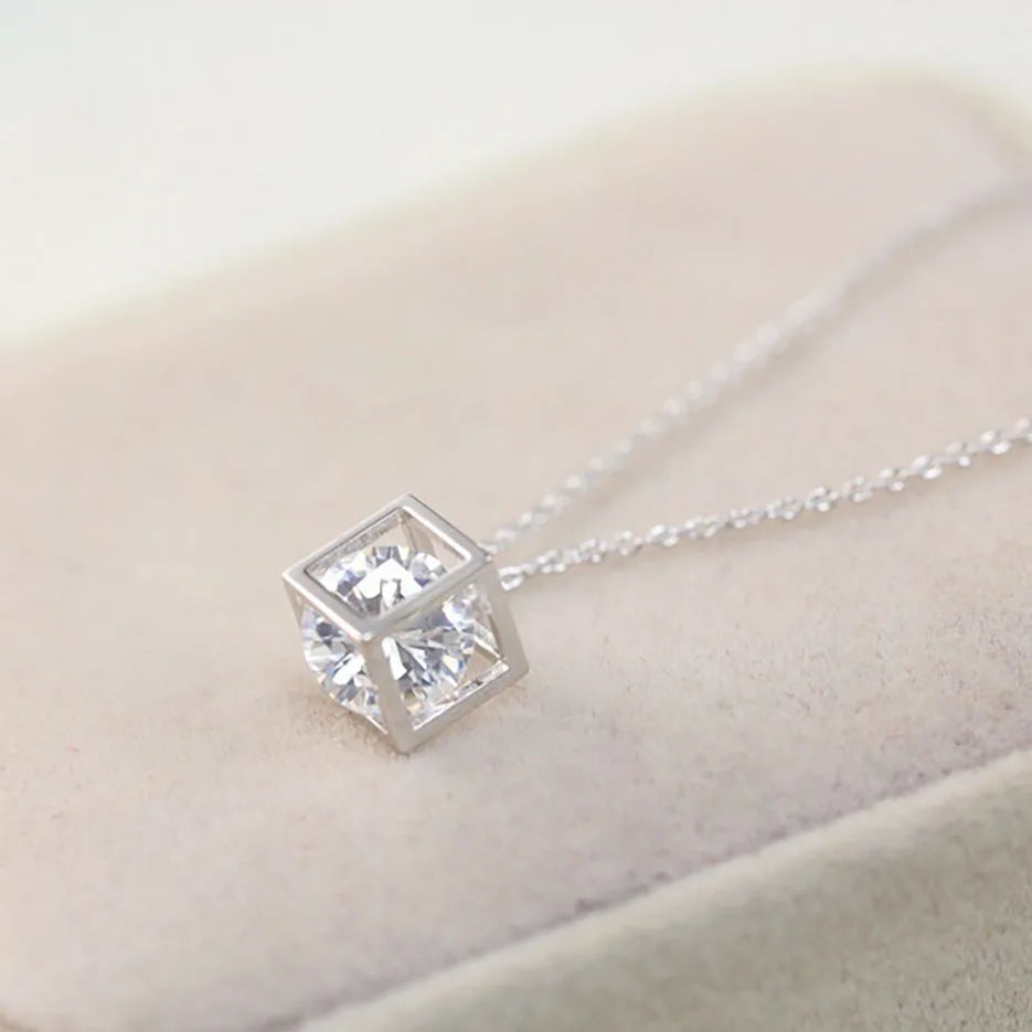 Korean-Inspired Zircon Hollow Square Necklace – Stainless Steel Clavicle Chain