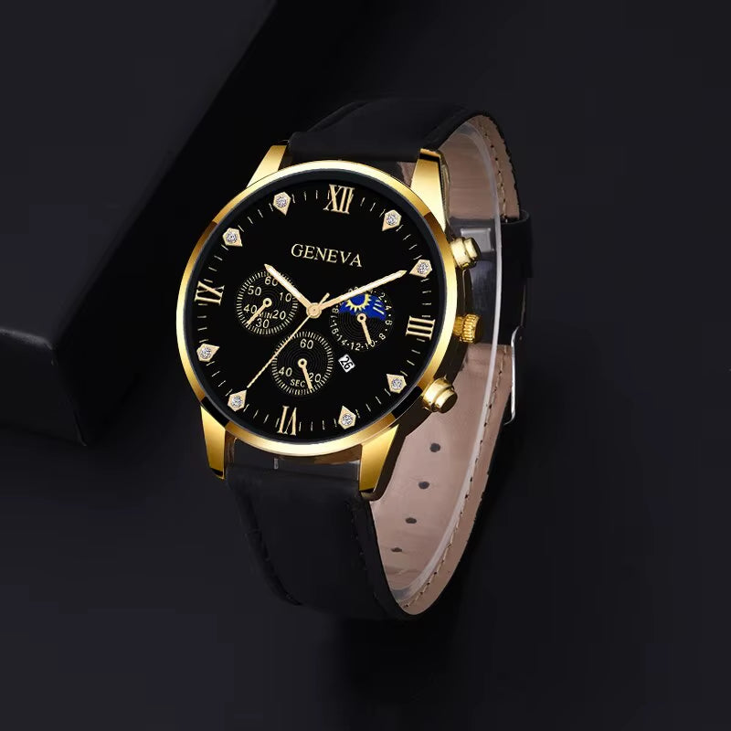 2-Piece Men’s Business Quartz Watch Set – Bracelet Style with Calendar Display